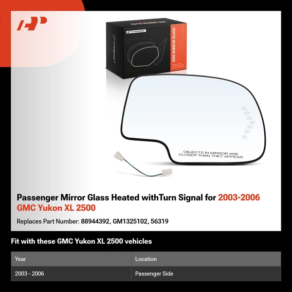 Passenger Mirror Glass Heated withTurn Signal for 2003-2006 GMC Yukon XL 2500