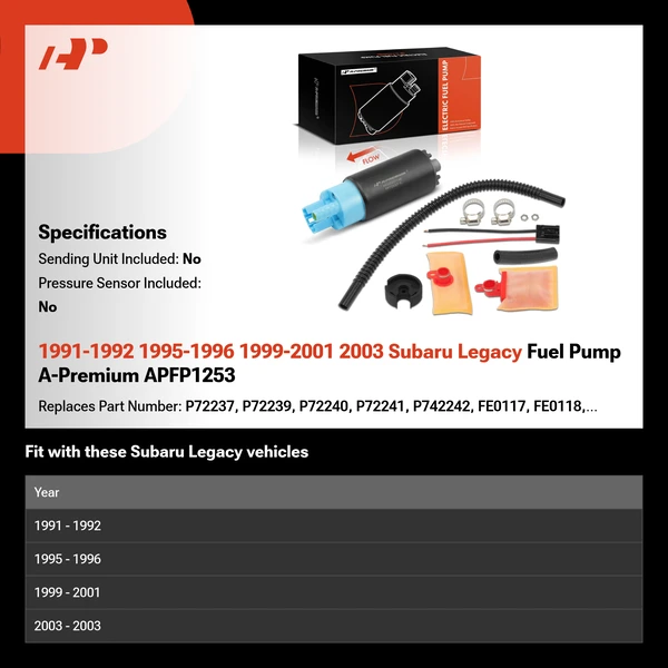 1991-1992 1995-1996 1999-2001 2003 Subaru Legacy Fuel Pump A-Premium APFP1253