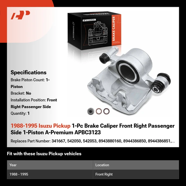 1988-1995 Isuzu Pickup 1-Pc Brake Caliper Front Right Passenger Side 1-Piston A-Premium APBC3123