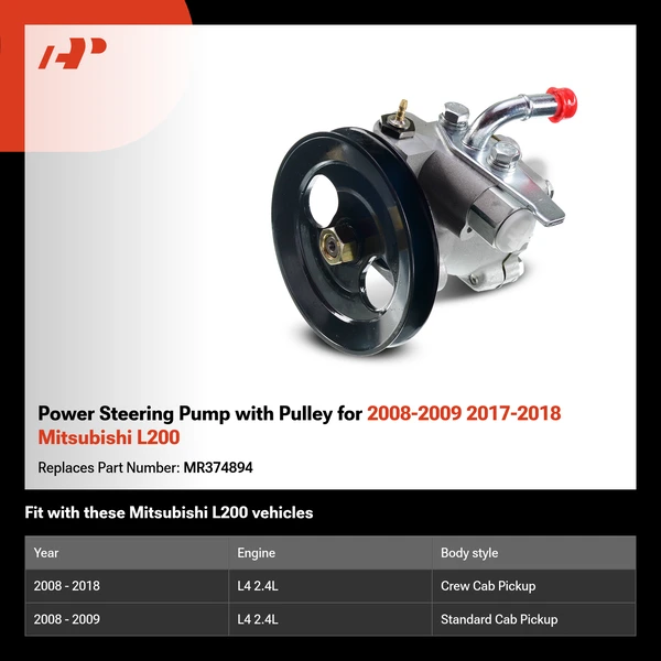 Power Steering Pump with Pulley for 2008-2009 2017-2018 Mitsubishi L200