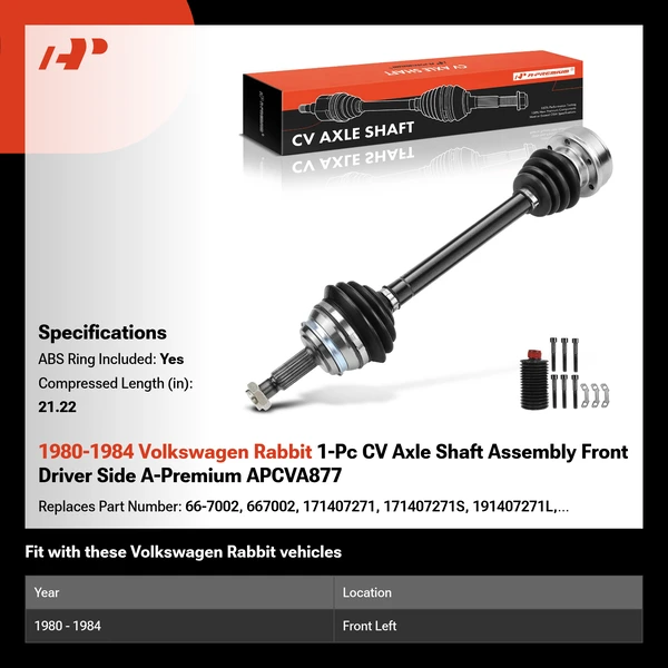 1980-1984 Volkswagen Rabbit 1-Pc CV Axle Shaft Assembly Front Driver Side A-Premium APCVA877