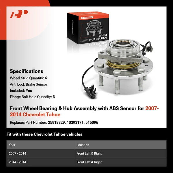 Front Wheel Bearing & Hub Assembly with ABS Sensor for 2007-2014 Chevrolet Tahoe