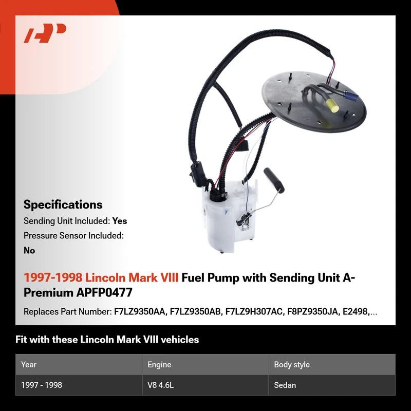 1997-1998 Lincoln Mark VIII Fuel Pump with Sending Unit A-Premium APFP0477
