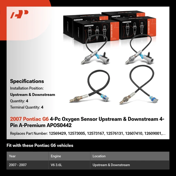 2007 Pontiac G6 4-Pc Oxygen Sensor Upstream & Downstream 4-Pin A-Premium APOS0442