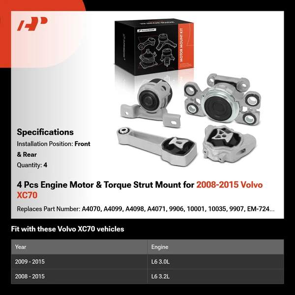 4 Pcs Engine Motor & Torque Strut Mount for 2008-2015 Volvo XC70
