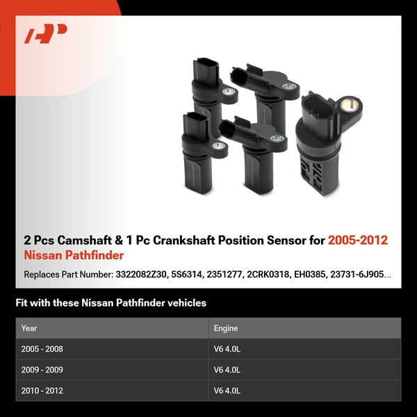 2 Pcs Camshaft & 1 Pc Crankshaft Position Sensor for 2005-2012 Nissan Pathfinder