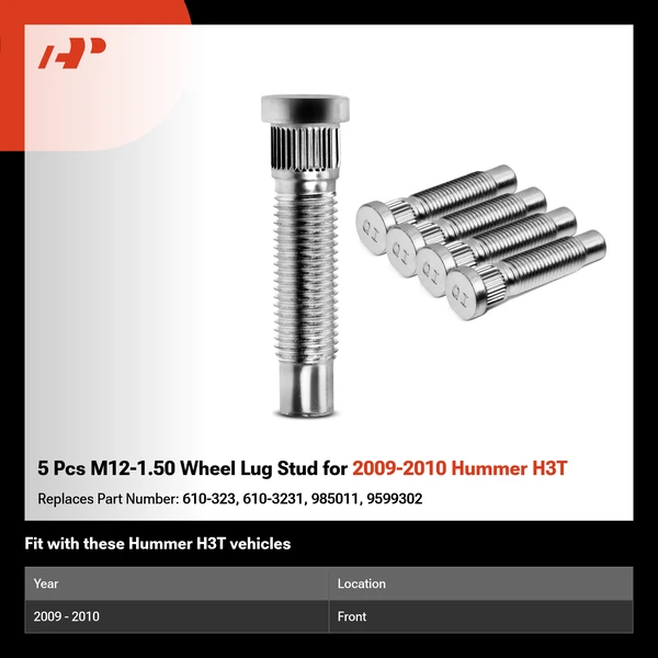 5 Pcs M12-1.50 Wheel Lug Stud for 2009-2010 Hummer H3T