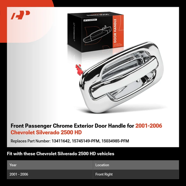 Front Passenger Chrome Exterior Door Handle for 2001-2006 Chevrolet Silverado 2500 HD