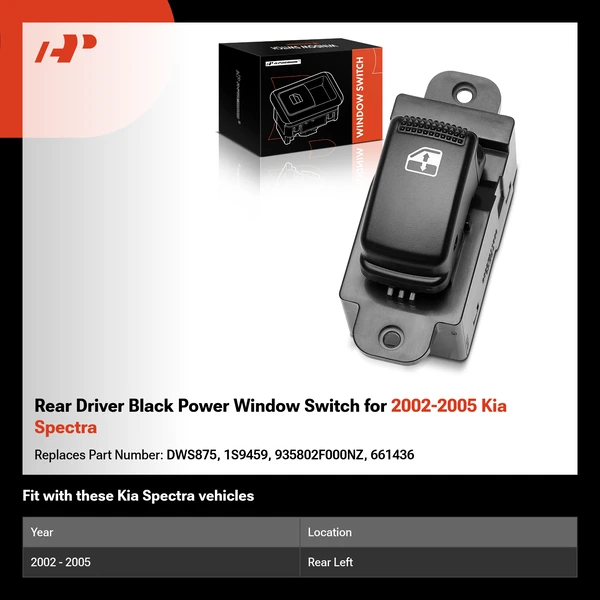 Rear Driver Black Power Window Switch for 2002-2005 Kia Spectra