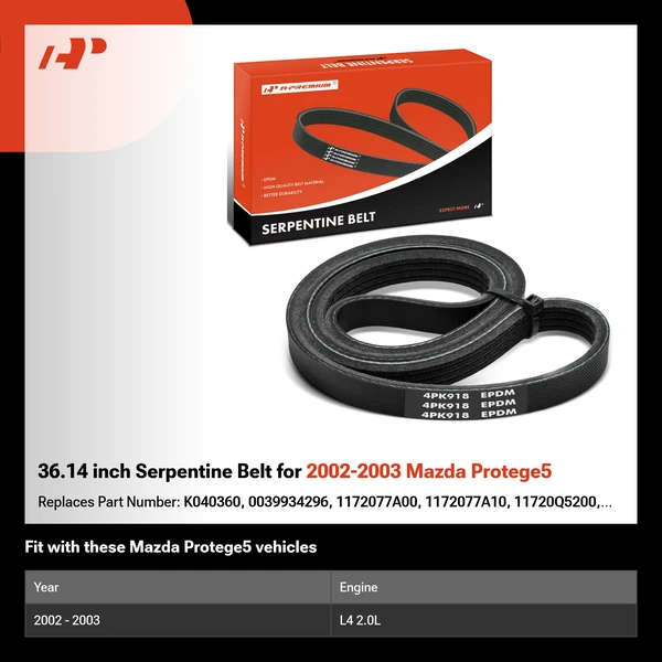 36.14 inch Serpentine Belt for 2002-2003 Mazda Protege5