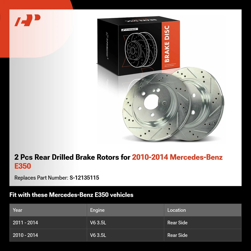 2 Pcs Rear Drilled Brake Rotors for 2010-2014 Mercedes-Benz E350