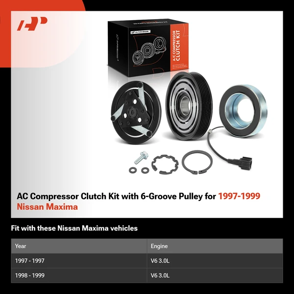 AC Compressor Clutch Kit with 6-Groove Pulley for 1997-1999 Nissan Maxima