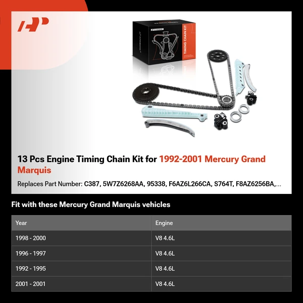 13 Pcs Engine Timing Chain Kit for 1992-2001 Mercury Grand Marquis