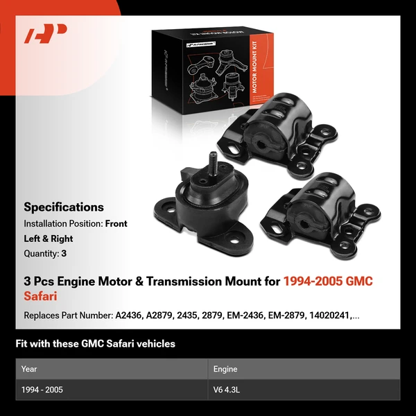 3 Pcs Engine Motor & Transmission Mount for 1994-2005 GMC Safari