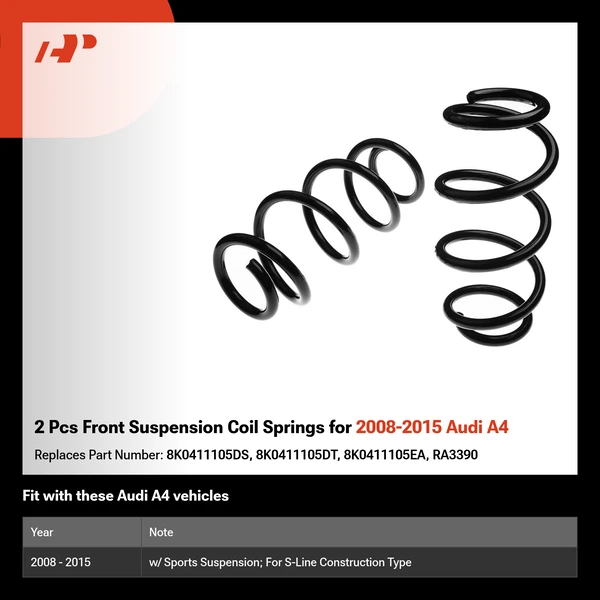 2 Pcs Front Suspension Coil Springs for 2008-2015 Audi A4