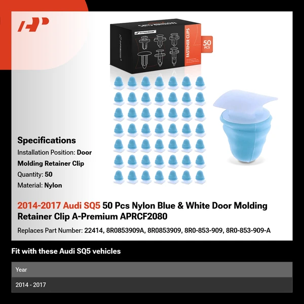 2014-2017 Audi SQ5 50 Pcs Nylon Blue & White Door Molding Retainer Clip A-Premium APRCF2080