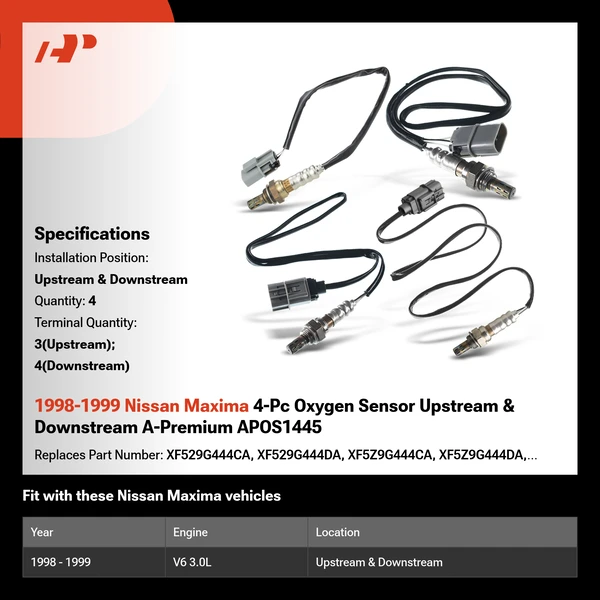 1998-1999 Nissan Maxima 4-Pc Oxygen Sensor Upstream & Downstream A-Premium APOS1445