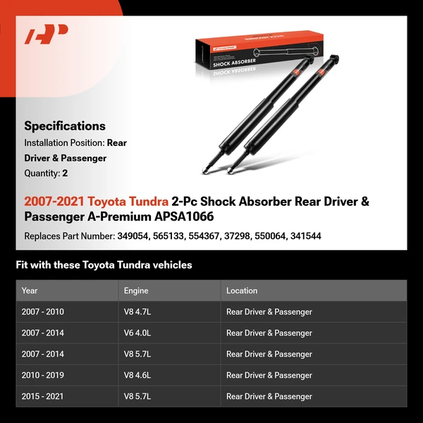2007-2021 Toyota Tundra 2-Pc Shock Absorber Rear Driver & Passenger A-Premium APSA1066