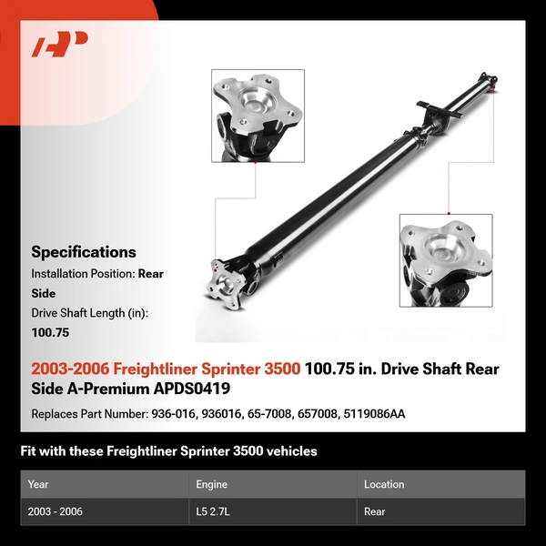 2003-2006 Freightliner Sprinter 3500 100.75 in. Drive Shaft Rear Side A-Premium APDS0419