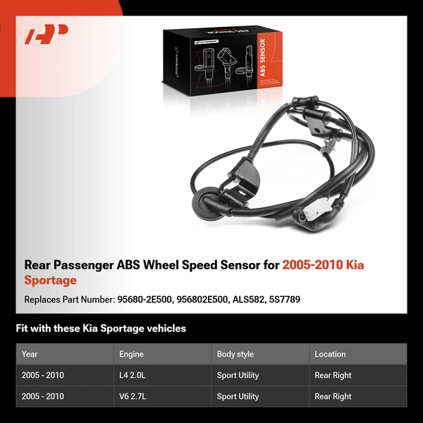 Rear Passenger ABS Wheel Speed Sensor for 2005-2010 Kia Sportage