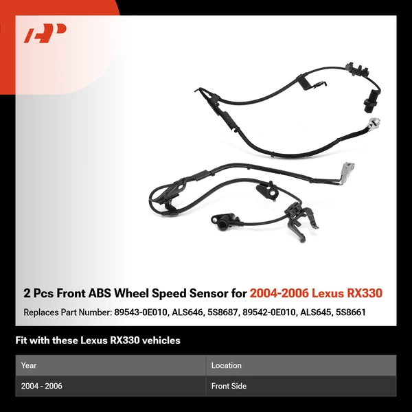 2 Pcs Front ABS Wheel Speed Sensor for 2004-2006 Lexus RX330