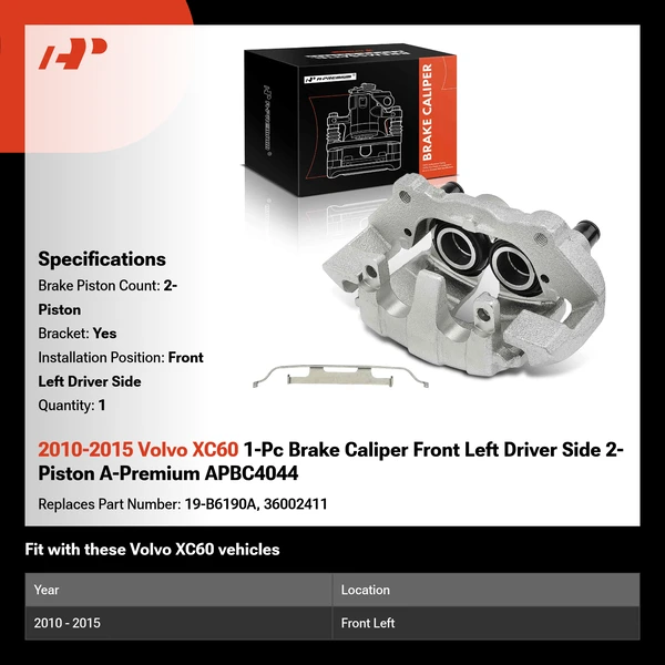 2010-2015 Volvo XC60 1-Pc Brake Caliper Front Left Driver Side 2-Piston A-Premium APBC4044