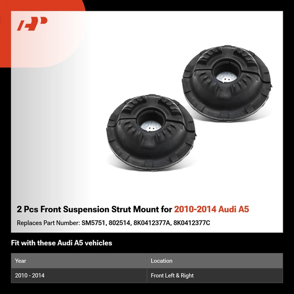 2 Pcs Front Suspension Strut Mount for 2010-2014 Audi A5