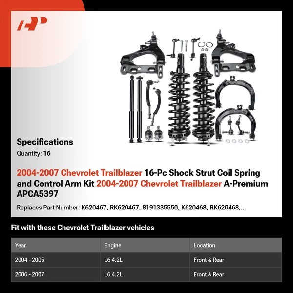 2004-2007 Chevrolet Trailblazer 16-Pc Shock Strut Coil Spring and Control Arm Kit 2004-2007 Chevrolet Trailblazer A-Premium APCA5397