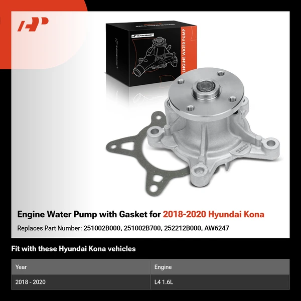 Engine Water Pump with Gasket for 2018-2020 Hyundai Kona