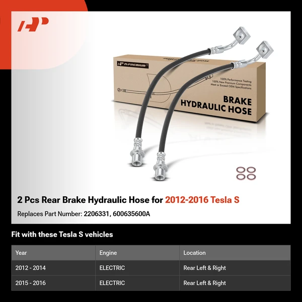 2 Pcs Rear Brake Hydraulic Hose for 2012-2016 Tesla S
