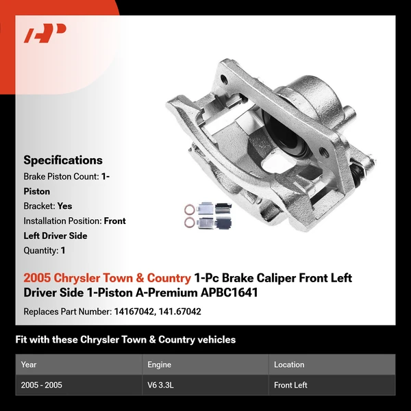 2005 Chrysler Town & Country 1-Pc Brake Caliper Front Left Driver Side 1-Piston A-Premium APBC1641