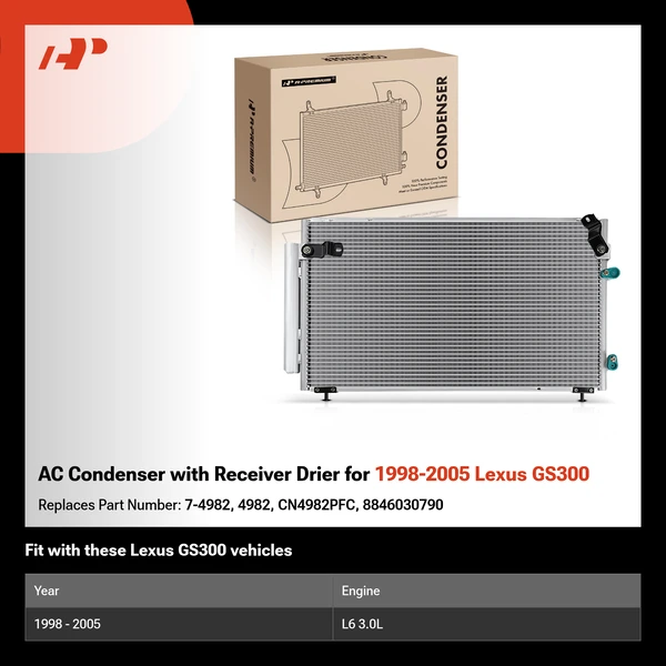 AC Condenser with Receiver Drier for 1998-2005 Lexus GS300