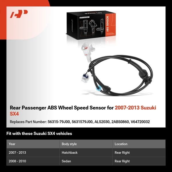 Rear Passenger ABS Wheel Speed Sensor for 2007-2013 Suzuki SX4