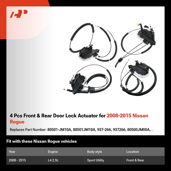 4 Pcs Front & Rear Door Lock Actuator for 2008-2015 Nissan Rogue