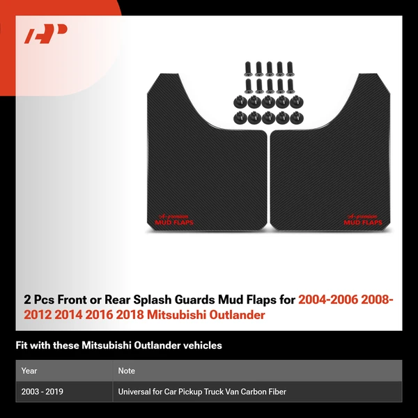 2 Pcs Front or Rear Splash Guards Mud Flaps for 2004-2006 2008-2012 2014 2016 2018 Mitsubishi Outlander