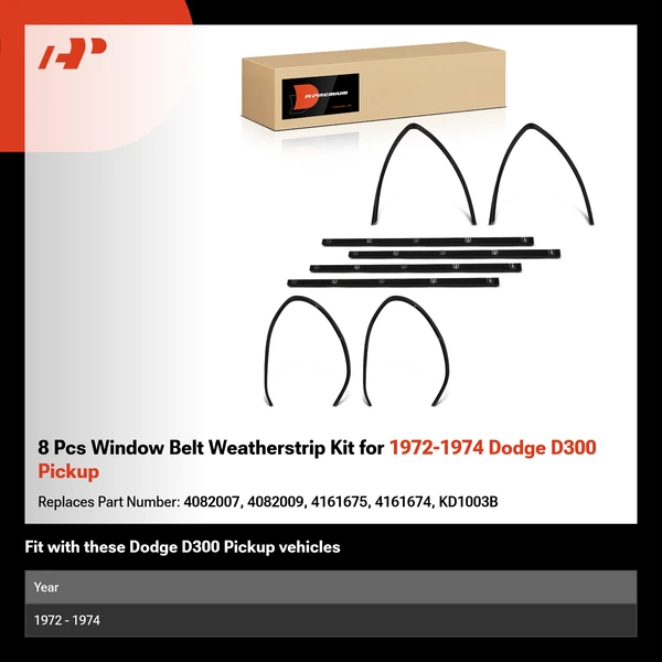 8 Pcs Window Belt Weatherstrip Kit for 1972-1974 Dodge D300 Pickup