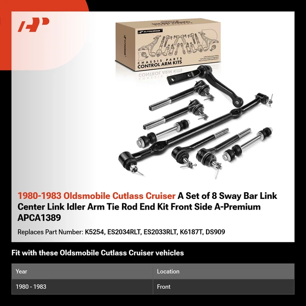 1980-1983 Oldsmobile Cutlass Cruiser A Set of 8 Sway Bar Link Center Link Idler Arm Tie Rod End Kit Front Side A-Premium APCA1389