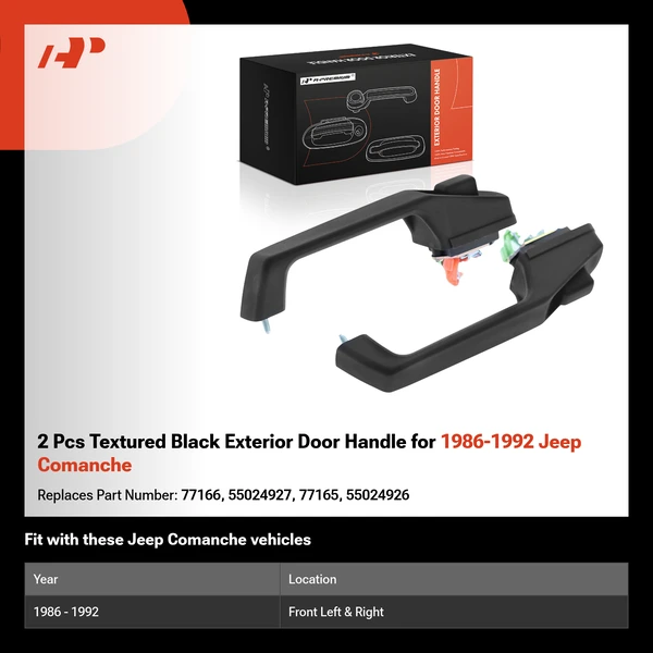 2 Pcs Textured Black Exterior Door Handle for 1986-1992 Jeep Comanche