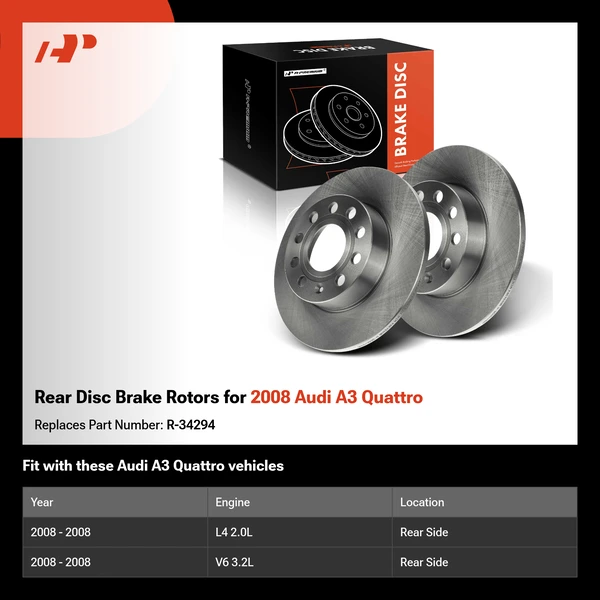 Rear Disc Brake Rotors for 2008 Audi A3 Quattro
