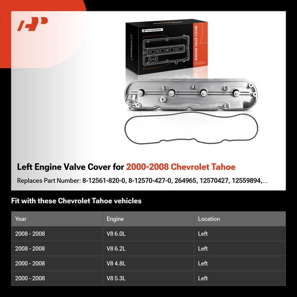Left Engine Valve Cover for 2000-2008 Chevrolet Tahoe