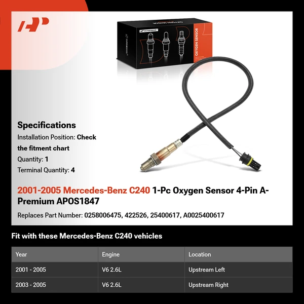 2001-2005 Mercedes-Benz C240 1-Pc Oxygen Sensor 4-Pin A-Premium APOS1847