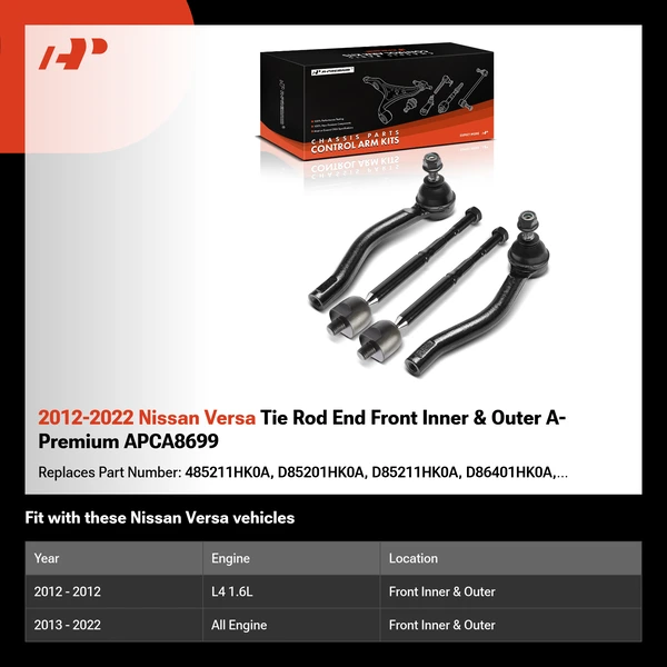 2012-2022 Nissan Versa Tie Rod End Front Inner & Outer A-Premium APCA8699