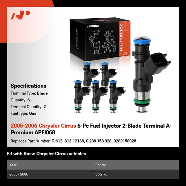 2005-2006 Chrysler Cirrus 6-Pc Fuel Injector 2-Blade Terminal A-Premium APFI068