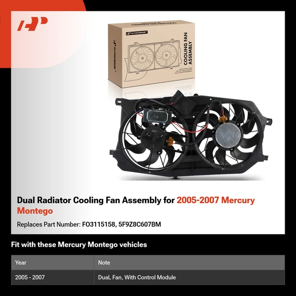 Dual Radiator Cooling Fan Assembly for 2005-2007 Mercury Montego