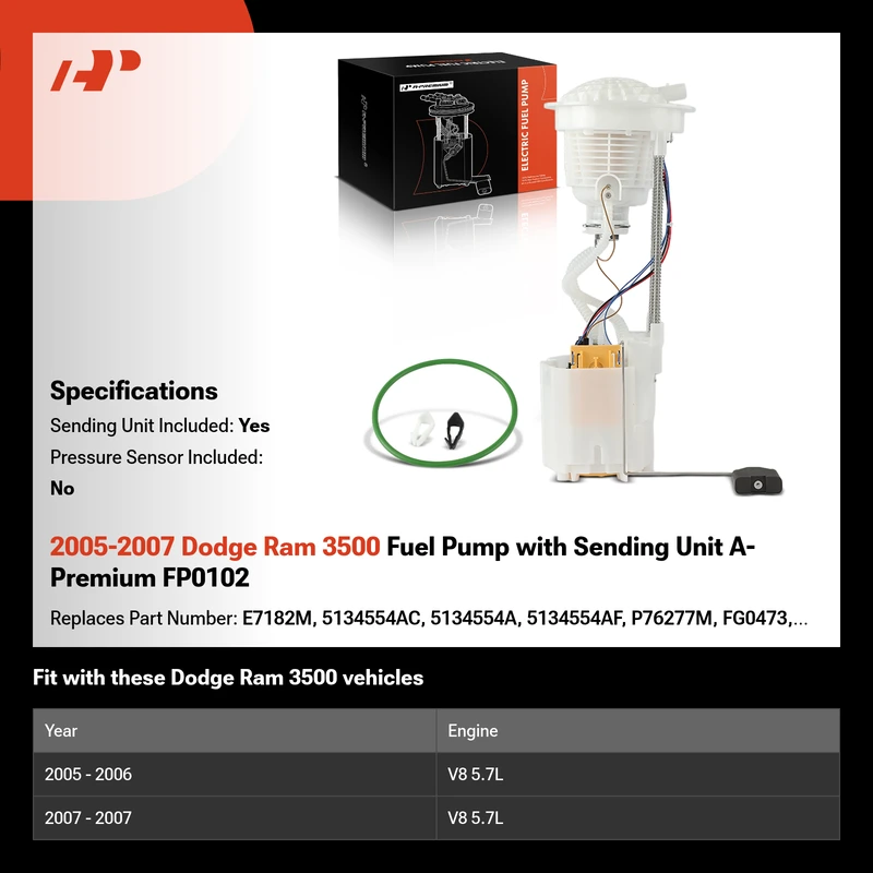 2005-2007 Dodge Ram 3500 Fuel Pump with Sending Unit A-Premium FP0102