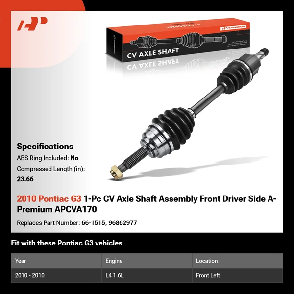 2010 Pontiac G3 1-Pc CV Axle Shaft Assembly Front Driver Side A-Premium APCVA170