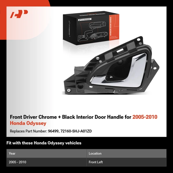 Front Driver Chrome + Black Interior Door Handle for 2005-2010 Honda Odyssey