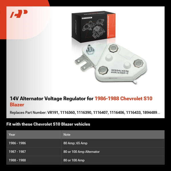 14V Alternator Voltage Regulator for 1986-1988 Chevrolet S10 Blazer