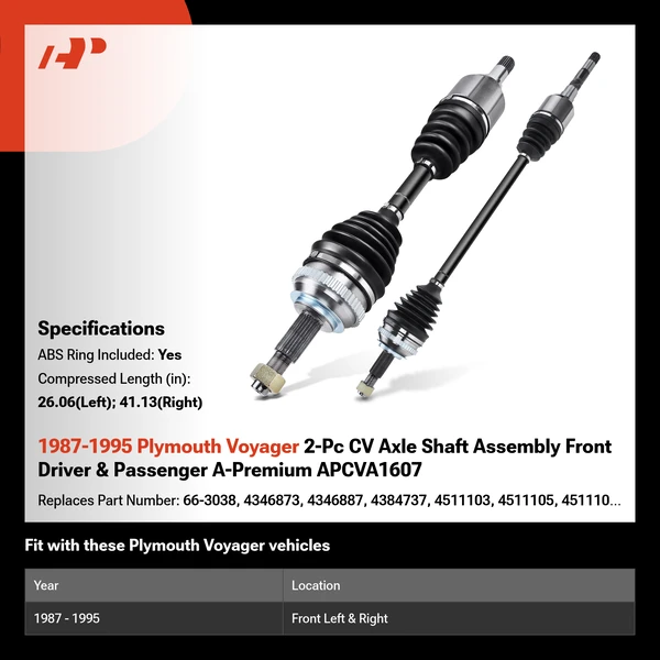 1987-1995 Plymouth Voyager 2-Pc CV Axle Shaft Assembly Front Driver & Passenger A-Premium APCVA1607