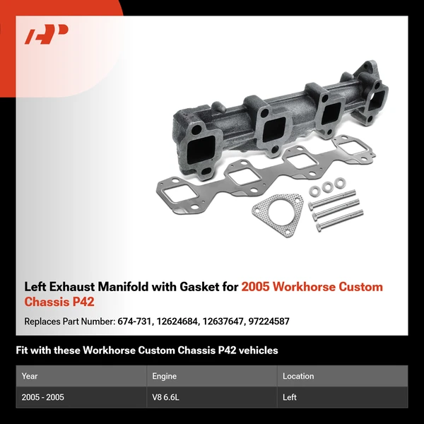 Left Exhaust Manifold with Gasket for 2005 Workhorse Custom Chassis P42